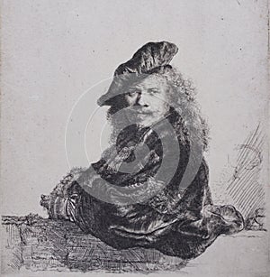 Self-portrait 1639 etching by Rembrandt van Rijn photo
